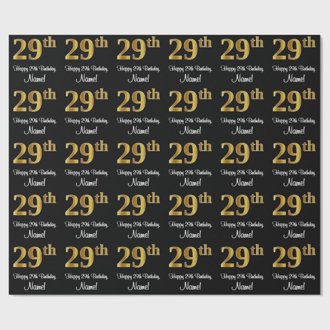 Papel De Regalo 29.º cumpleaños: elegante y lujoso aspecto de Faux (Superficie plana)