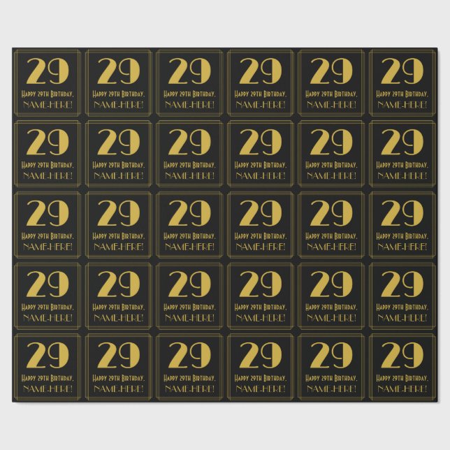 Papel De Regalo 29 cumpleaños ~ Art Deco Inspirado look "29", nomb (Costura)