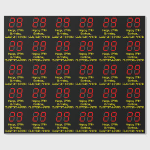 Papel De Regalo 29no Cumpleaños: Estilo rojo "29" del reloj de