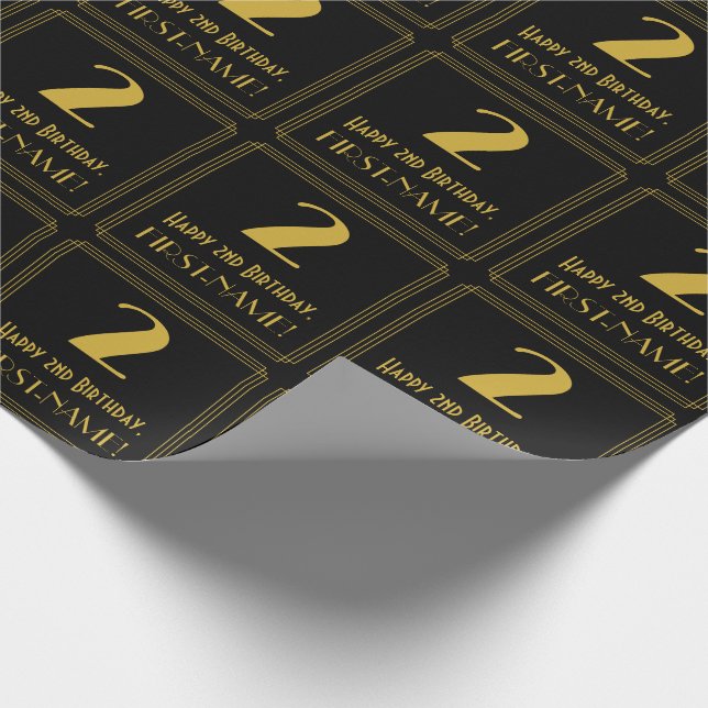 Papel De Regalo 2.º cumpleaños ~ Art Decó Inspirado Aspecto "2", N (Esquina)