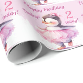 Papel De Regalo 2.º cumpleaños Penguin Ballerina Rosa