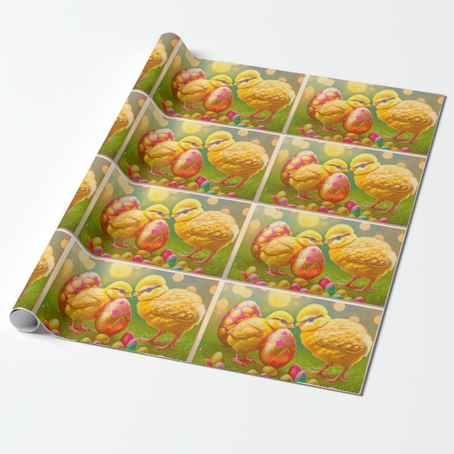 Papel De Regalo 2 Colección De Gallinas Y Huevos De Pascua (Desenrollado)