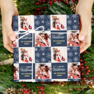 Papel De Regalo 2 Foto Blue Merry Christmas