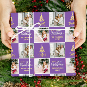 Papel De Regalo 2 Foto Elegante Feliz Navidad Dorado Púrpura