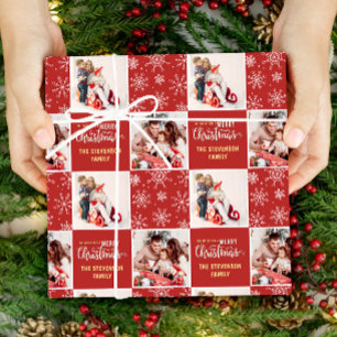 Papel De Regalo 2 Foto Elegante Navidad Alegre Rojo