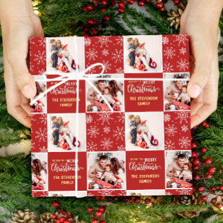 Papel De Regalo 2 Foto Elegante Navidad Alegre Rojo