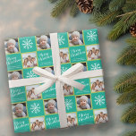 Papel De Regalo 2 Foto: Green Blue Merry Christmas Snflakes<br><div class="desc">Añade 2 fotos a este lindo ilustracion de vacaciones - perfecto para los niños. Un dibujo sencillo y moderno de un símbolo clásico Navidad con un área para escribir tu mensaje.</div>