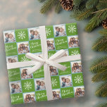 Papel De Regalo 2 Foto: Green Merry Christmas Snflakes<br><div class="desc">Añade 2 fotos a este lindo ilustracion de vacaciones - perfecto para los niños. Un dibujo sencillo y moderno de un símbolo clásico Navidad con un área para escribir tu mensaje.</div>