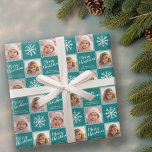 Papel De Regalo 2 Foto: Verde azulados Blue Merry Christmas Snflak<br><div class="desc">Añade 2 fotos a este lindo ilustracion de vacaciones - perfecto para los niños. Un dibujo sencillo y moderno de un símbolo clásico Navidad con un área para escribir tu mensaje.</div>