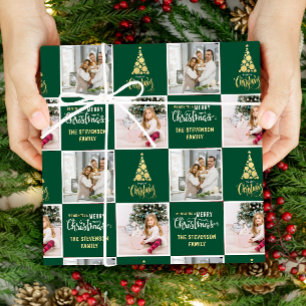 Papel De Regalo 2 Fotografía Elegante Golden Green Feliz Navidad