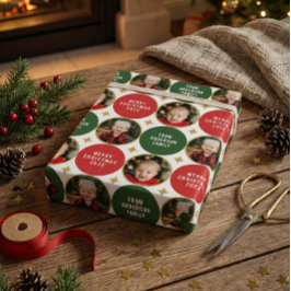 Papel De Regalo 2 Fotos Navidades Modernos De Estrellas Rojas Y Ve