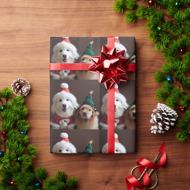 Papel De Regalo 2 perros con disfraces de Navidades (Regalo de vacaciones)