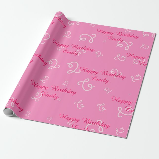 Papel De Regalo 2do cumpleaños feliz rosado personalizado (Desenrollado)