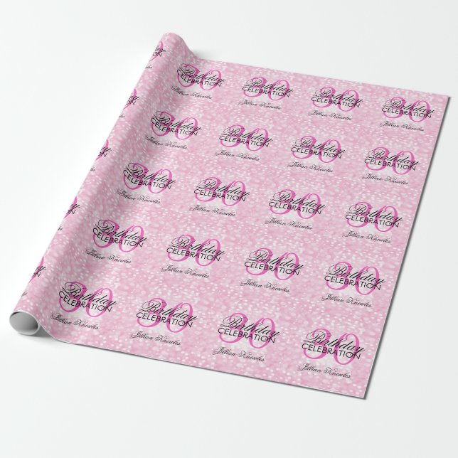 Papel De Regalo 30.ª Purpurina Rosa Faux Confetti (Desenrollado)