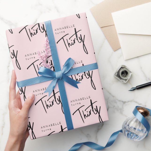 Papel De Regalo 30.º guión rosa rubor de cumpleaños (Regalar)