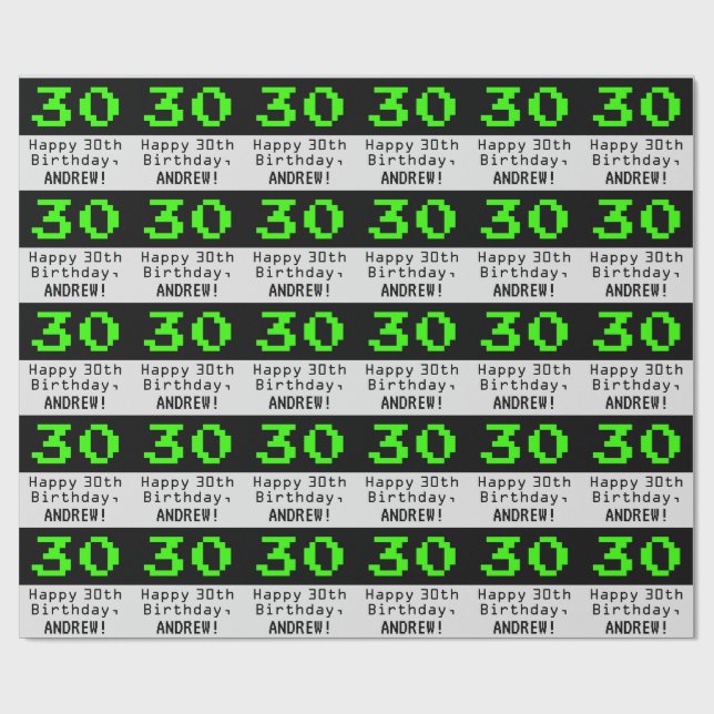 Papel De Regalo 30 cumpleaños - Nerdy / Geeky Style "30" y nombre (Superficie plana)