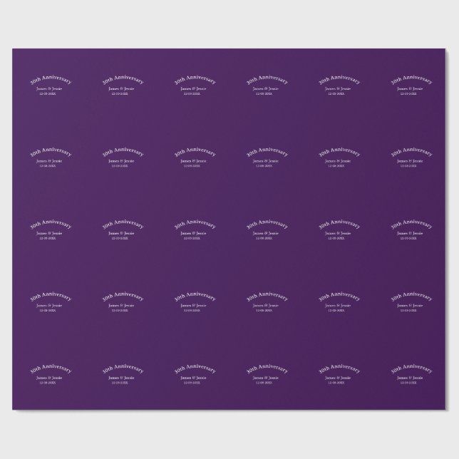 Papel De Regalo 30th wedding anniversary name date purple simple  (Superficie plana)