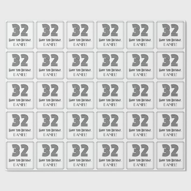 Papel De Regalo 32º cumpleaños: Estilo inspirado en el Art Deco "3 (Superficie plana)