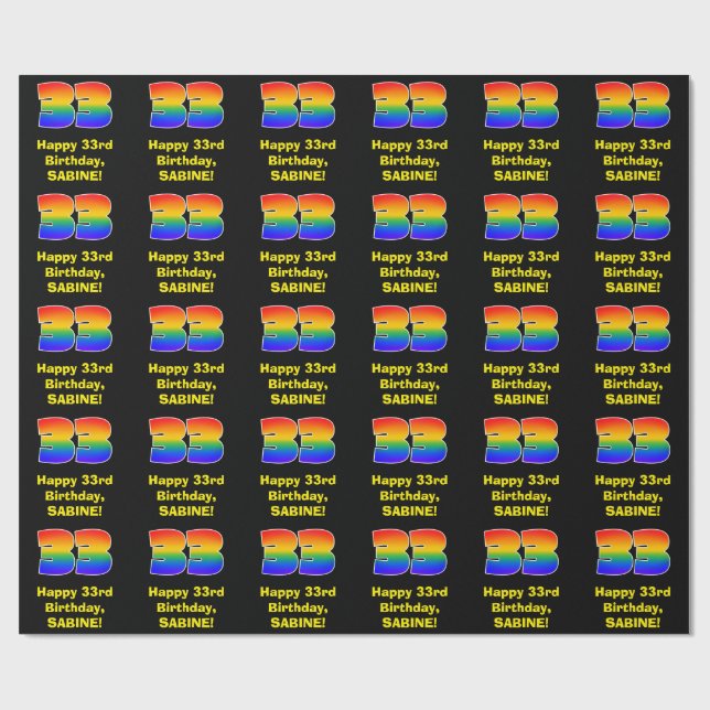 Papel De Regalo 33 Aniversario del nacimiento: Inspirado arcoiris  (Superficie plana)