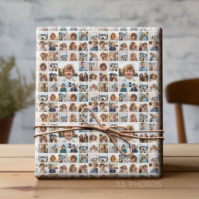 Papel De Regalo 33 Collage de fotos Diseño cuadrado moderno blanco (Custom Photo Wrapping Paper)