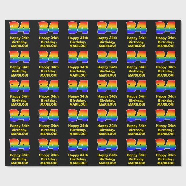 Papel De Regalo 34 Aniversario del nacimiento: Inspirado arcoiris  (Superficie plana)