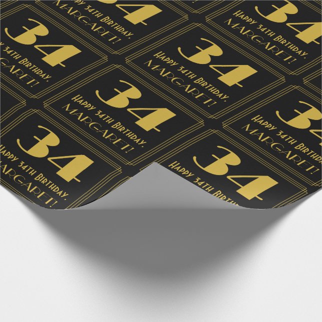 Papel De Regalo 34 cumpleaños ~ Art Deco Inspirado Aspecto "34", n (Esquina)