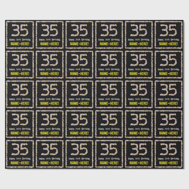 Papel De Regalo 35º cumpleaños: Flores florales número, nombre per (Superficie plana)