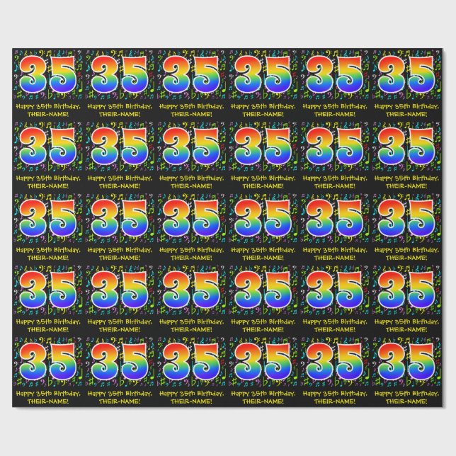 Papel De Regalo 35 Aniversario: Símbolos musicales coloridos, arco (Superficie plana)