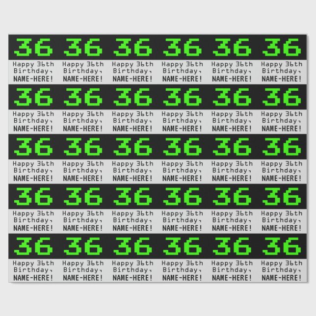 Papel De Regalo 36º cumpleaños - Nerdy / Geeky Style "36" y nombre (Superficie plana)