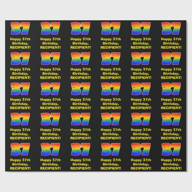 Papel De Regalo 37º cumpleaños: Inspirado arcoiris divertido y col (Superficie plana)