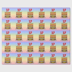 Papel De Regalo 37 Aniversario: Torta divertida y velas + nombre p
