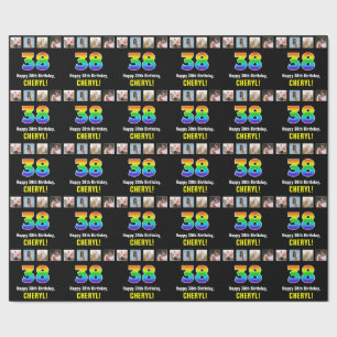 Papel De Regalo 38º cumpleaños: Arcoiris "38"; fotos y nombre de P