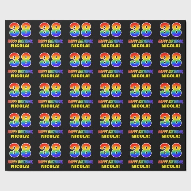 Papel De Regalo 38º cumpleaños: audaz, divertido, simple, arcoiris (Costura)