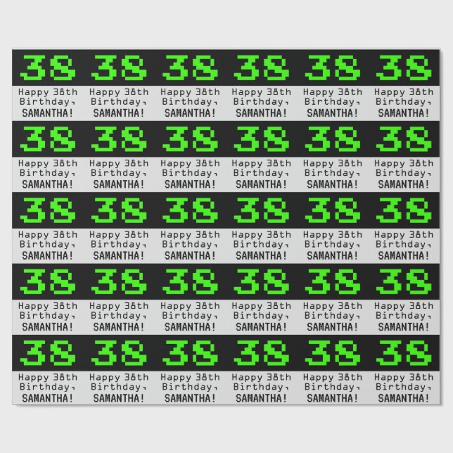 Papel De Regalo 38º cumpleaños - Nerdy / Geeky Style "38" y nombre (Superficie plana)