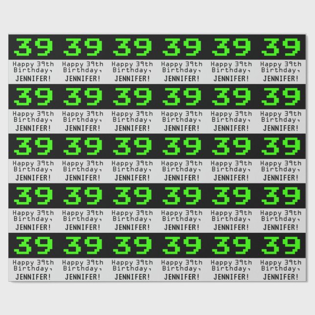 Papel De Regalo 39º cumpleaños - Nerdy / Geeky Style "39" y nombre (Superficie plana)