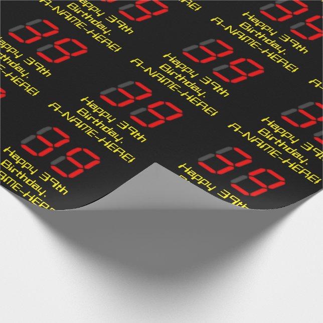 Papel De Regalo 39º cumpleaños: Red Digital Clock Style "39" + Nom (Esquina)