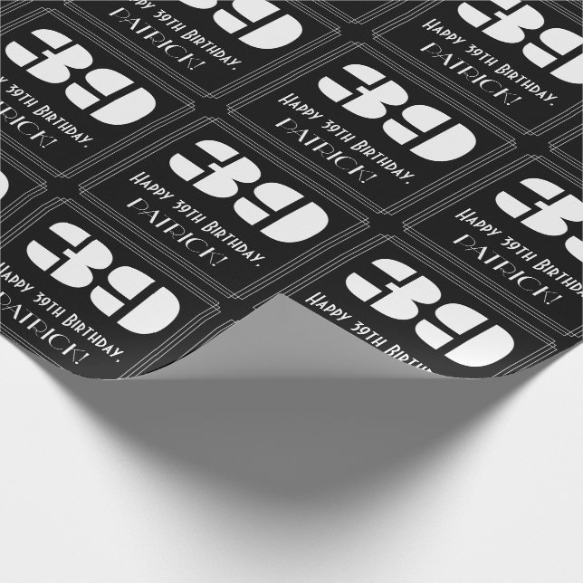 Papel De Regalo 39° cumpleaños: Art Decó inspirado en el aspecto " (Esquina)