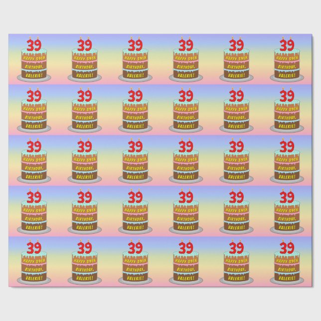 Papel De Regalo 39° cumpleaños: pastel de diversión y velas + nomb (Costura)