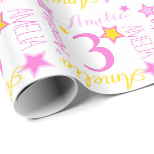 Papel De Regalo 3.ª estrella de cumpleaños nombre personalizado 