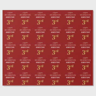 Papel De Regalo 3.ᵉʳ Cumpleaños: Elegante, Rojo, Faux Gold Look