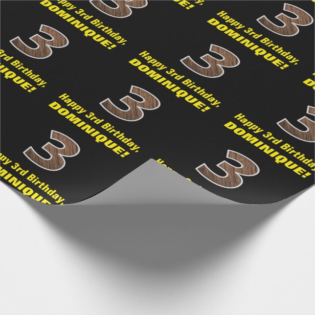 Papel De Regalo 3.ᵉʳ cumpleaños: Nombre y patrón falso de grano de (Esquina)