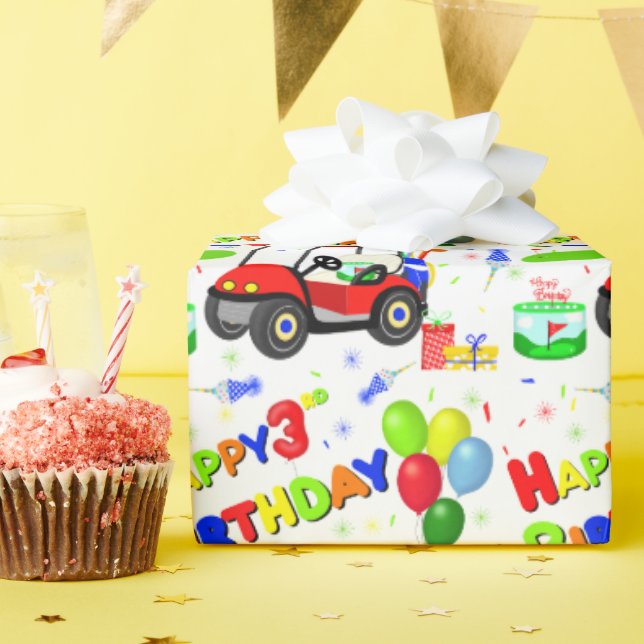 Papel De Regalo 3.ᵉʳ patrón de Carro de Golf Rojo (Fiesta de cumpleaños )