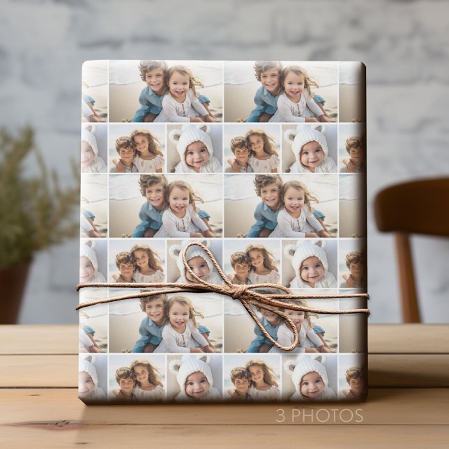 Papel De Regalo 3 Collage de fotos con fondo en blanco (Custom Photo Collage Wrapping Paper - All Occasion)