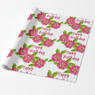 Papel De Regalo 3 flores de cumpleaños rosas