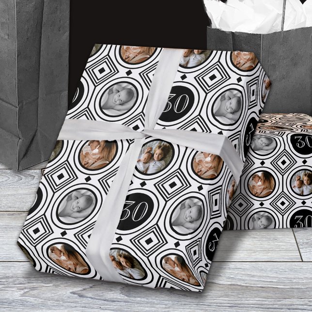 Papel De Regalo 3 Foto 30 cumpleaños Deco de arte blanco negro (Subido por el creador)