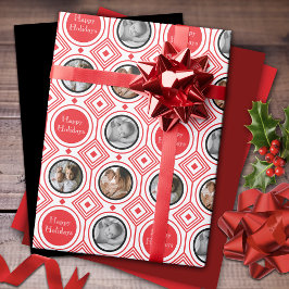 Papel De Regalo 3 Fotografía Felices Fiestas de Arte Blanco Rojo D
