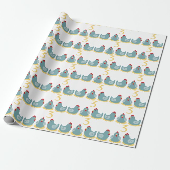 Papel De Regalo 3 gallinas francesas (Desenrollado)