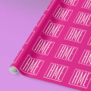 Papel De Regalo 3 Iniciales Monograma Blanco Sobre Rosa Caliente