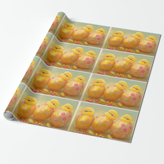 Papel De Regalo 3 Pollo De Pascua En La Colección De Huevos (Desenrollado)