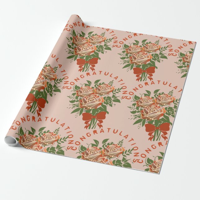 Papel De Regalo 3 rosas Naranjas Felicitaciones (Desenrollado)